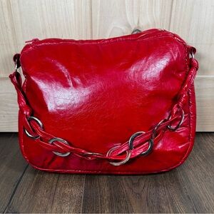 Handmade Argentine Cow Leather Red Shoulder Bag Silver Ring Strapping